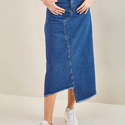 BIANCO LUCCI Pure Cotton Straight Midi Skirts-image-46