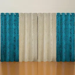 IVAZA Blue & Off White Set of 4 Black Out Door Curtain-image-23