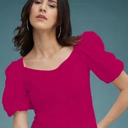 Dream Beauty Fashion RaniPink Women Sweetheart Neck Puff Sleeve Top-image-75