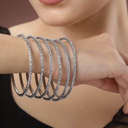 NVR Women Set of 12 German Silver Plated Oxidised Bangles-image-28