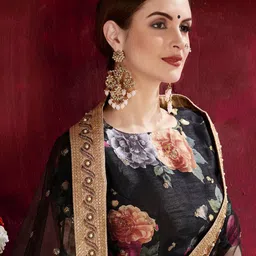 FABPIXEL Black & Red Printed Semi-Stitched Lehenga & Unstitched Blouse With Dupatta image 2