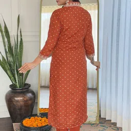 KALINI Bandhani Sequinned Printed Straight Kurta With Trouser And Dupatta image 4