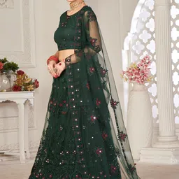 Warthy Ent Green & White Embroidered Thread Work Semi-Stitched Lehenga & Unstitched Blouse With Dupatta image 5