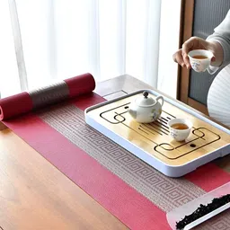 UniKart Red & Brown 5 Pieces Striped Rectangle Table Linen Set image 4