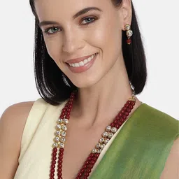 I Jewels Gold-Plated Stone-Studded & Beaded Necklace and Earrings-13