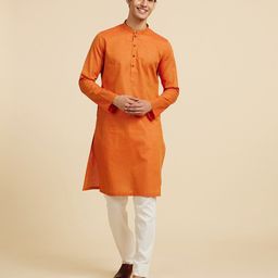 Diwas by Manyavar Mandarin Collar Cotton Thread Work Straight Kurta-image-90