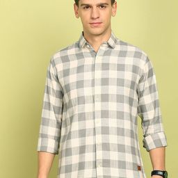 FUBAR Men Spread Collar Buffalo Checks Checked Cotton Slim Fit Formal Shirt-picture-11