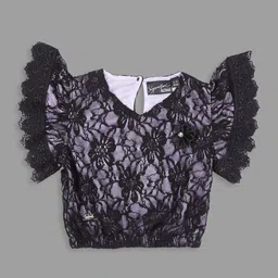Actuel Girls Floral Flutter Sleeve Lace Crop Top-picture-18