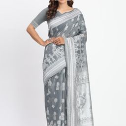 DIVASTRI Kalamkari Zari Linen Blend Saree-image-90