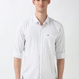 Peter England Casuals Men Spread Collar Vertical Striped Cotton Slim Fit Casual Shirt-picture-44