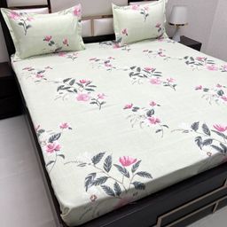 Pure Decor Green & Pink Floral 330 TC Queen Bedsheet with 2 Pillow Covers-picture-21