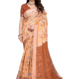 Moda Rapido Women Orange Floral Printed Cotton Blend Sarees-picture-36