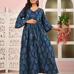 Nayo Women Ethnic Motifs Printed Tie-Ups Maternity Maxi Dress-picture-43