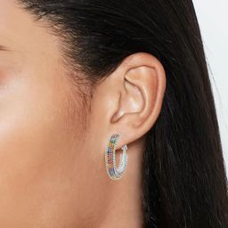 MEMOIR Silver-Plated Contemporary Cubic Zirconia Hoop Earrings-8