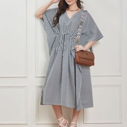 SECRETS BY ZEROKAATA Women Striped Pure Cotton Kaftan Nightdress-picture-13