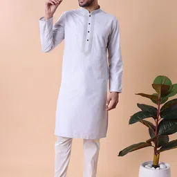 MAAHI FABS Men Ethnic Motifs Embroidered Mandarin Collar Pure Cotton Kurta with Pyjamas-picture-18