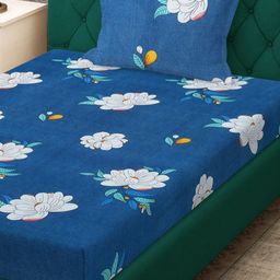 Myntra Elegant Homes Blue & White Floral Printed 280 TC Single Bedsheet Set 2.28m x 1.52m-image-30