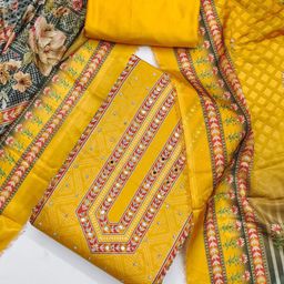 HE VAHLA Ethnic Motifs Printed Mirror & Diamond Work Silk Unstitched Dress Material-image-74