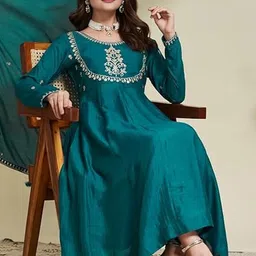 moda rapido Ethnic Motifs Teal Blue Silk Blande Kurta ,Trouser,Duptta-picture-36