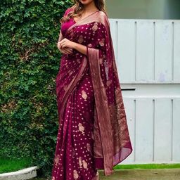 CANBIA Woven Design Zari Silk Blend Banarasi Saree-image-35