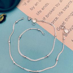 Sangria Set Of 2 Silver-Plated Beaded Anklets-31