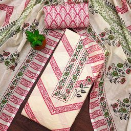 HERE&NOW Floral Printed Beads and Stones Cotton Unstitched Dress Material-image-63