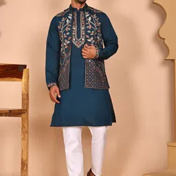 Jompers Men Floral Embroidered Kurta with Pyjamas-picture-57