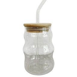 deedecorwave Transparent Solid Glass Mug with Lid & Straw 500ml-32
