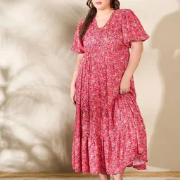 SASSAFRAS Curve Women Floral Print Maxi Dress-image-61