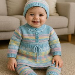 LeafBird Infants 4Pc Printed Sweater With Trousers & Booties & Caps Gift Set-image-85