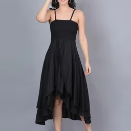ROSEMELON Women Smocked Fit & Flare High-Low Midi Dress-image-2