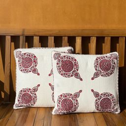 ARAVALII White & Purple Set of 2 Ethnic Motifs Square Cushion Covers-7