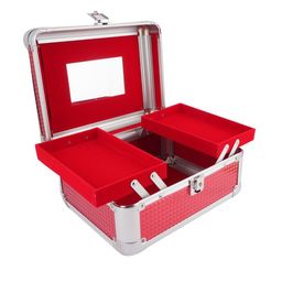 Flingo Red & Silver Vanity Case With Mirror & Lock Organizer image 3