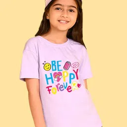 NUSYL Girls Typography Printed Round Neck Oversized T-shirt-image-43