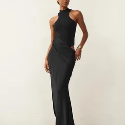 KPOP Women Black Round Neck Bodycon Maxi Dress-image-34