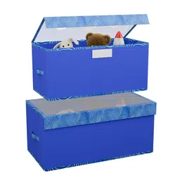 Kuber Industries Blue & White 2 Pieces Printed Drawer Organisers With Transparent Lid-14