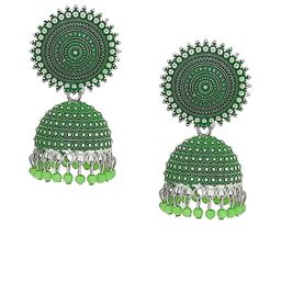 Varico Artificial Stones Studded & Beaded Dome Shaped Oxidised Jhumkas-13