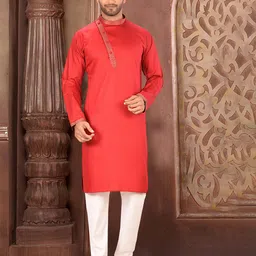 RANAK Men Geometric Thread Work Organic Cotton Kurta-image-72