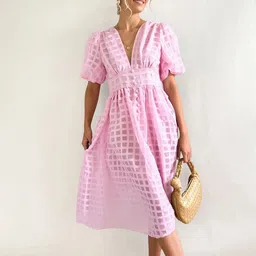 bebe Checked A-Line Midi Dress-5