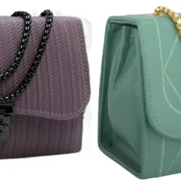 Purple, Green Women Sling Bag Women Embossed Textured Flap Sling Bag with Adjustable Strap-0
