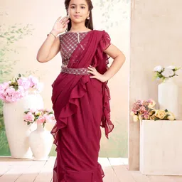 BAESD Girls Embroidered Pure Georgette Choli & Lehenga Saree With Attachable Dupatta-picture-12