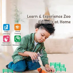Aditi Toys Set of 15 Piece Wild Animal Set with Trees & Fence Educational Playset image 2