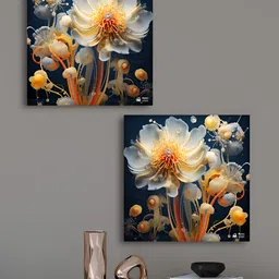 Myntra Elegant Homes Premium Painting White & Navy Blue 2 Pieces Floral Canvas Wall Arts-42