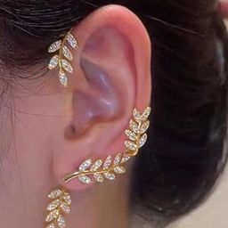 PRIAANSHA CREATIONS Gold-Plated Rhinestone Studded Leaf Shaped Earcuff image 3