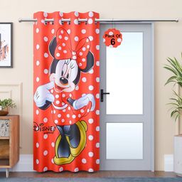 Aura Red & White 6 Pieces Disney Mickey Printed Long Door Curtains-image-29