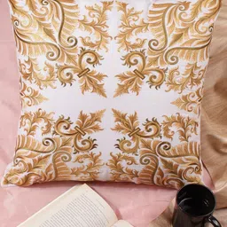 Khaabka Sajawat-E-Khwaab White & Beige 2 Pieces Ethnic Motifs Linen Square Cushion Covers-image-15