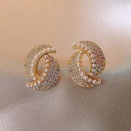 Krelin Gold Plated Crystals Studded & Pearls Beaded Oval Studs-image-60