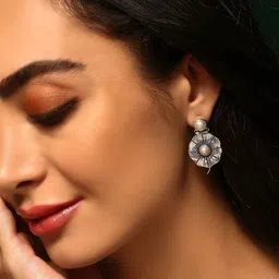 Priyaasi Silver Plated Pearls Contemporary Oxidized Studs Earrings-32