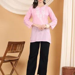 Poshak Chikan Studio Women Chikankari Embroidered Cotton Short Straight Kurti-image-58
