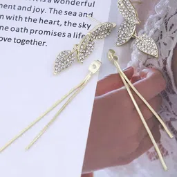 Krelin Gold-Plated Artificial Stones Studded Leaf Shaped Drop Earrings image 3